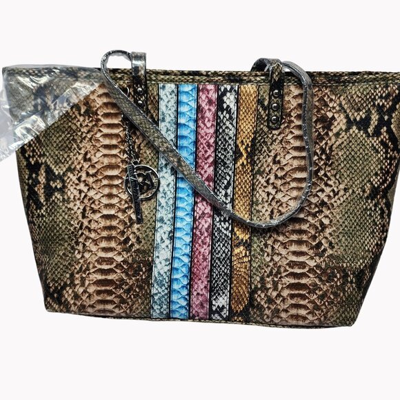 Badgley Mischka Studio Vegan Leather Tote Snake Print Mixed Colors MSRP $129 - Picture 1 of 9